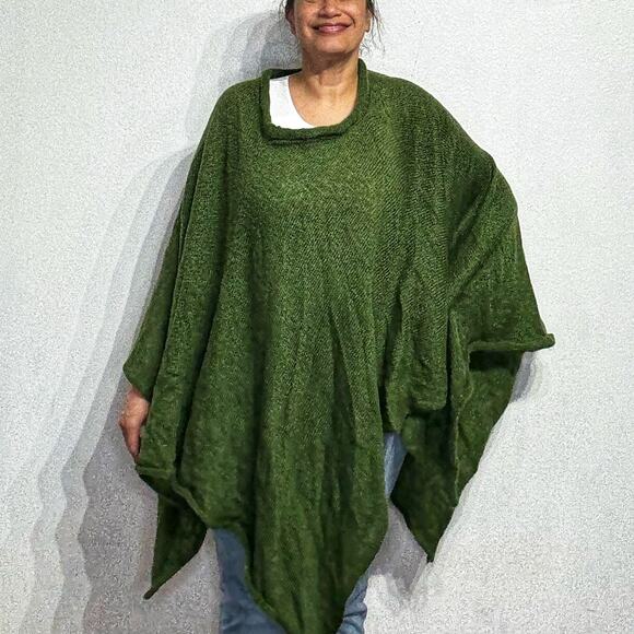 Flax Green Mohair Blend Poncho Sweater Sz M - Picture 1 of 11